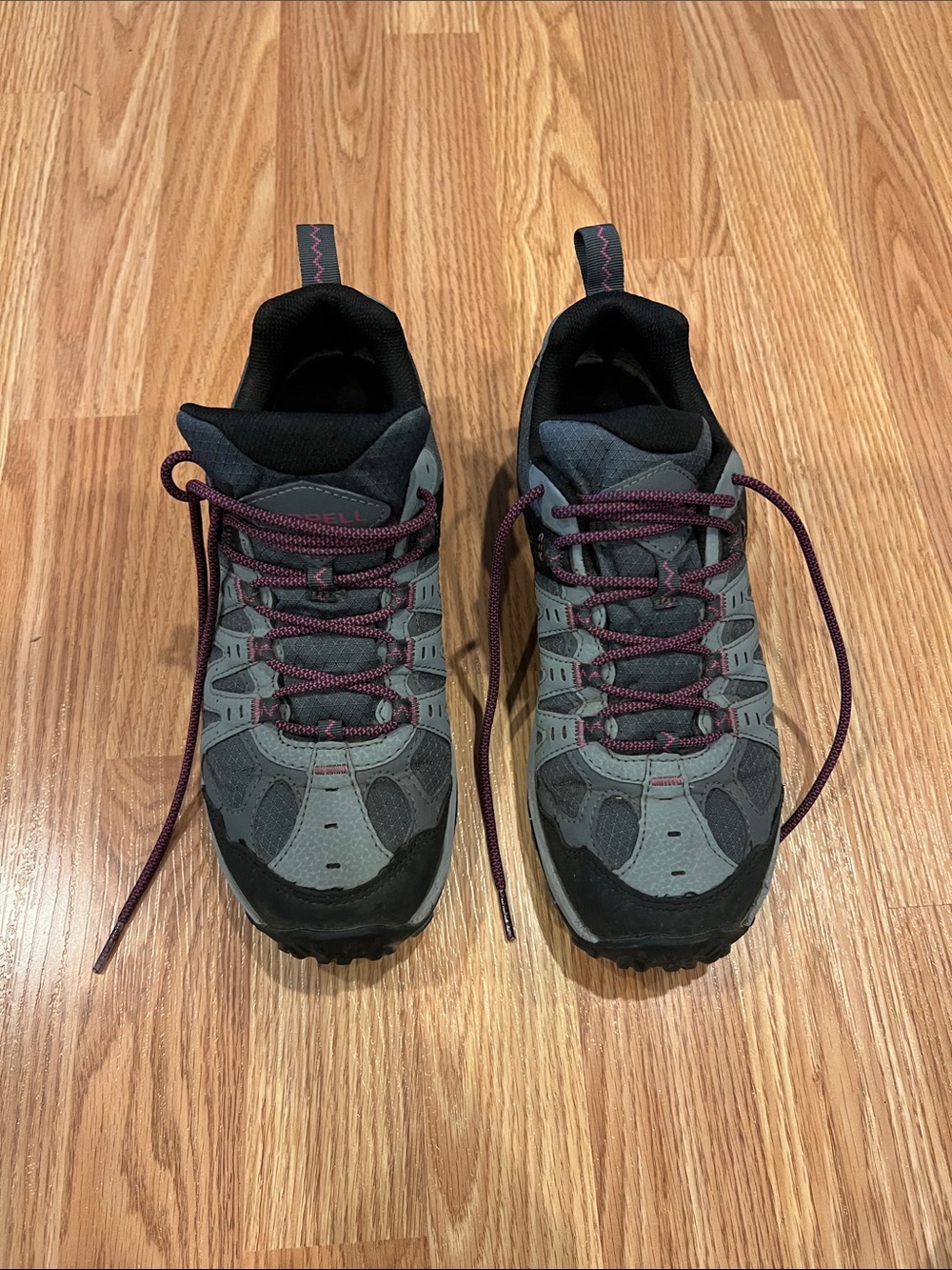 Merrell Women's Gray and Black Trail Runners with Pink/Purple Laces